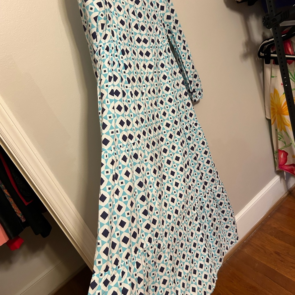 Zara Blue and White Geometric Summer Dress